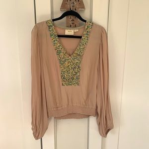 Maeve by Anthropologie Sequined Peasant Blouse